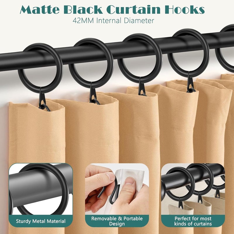 Dpyrrhic 30Pcs Metal Curtain Rings 42mm Interior Diameter and 30 Pcs Curtain Drapery Pin Hooks,Black Curtain Hooks for Drapes,Window,Shower Curtain - Image 4